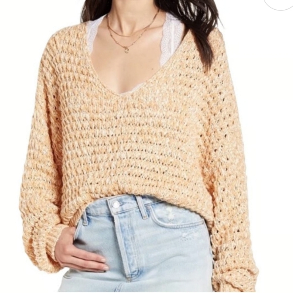 Free People Women's Coconut Sweater Sandy Combo Knit Oversized Chunky - Large